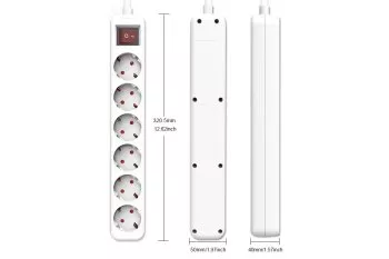 Socket strip, 6-way, with switch, GS, CE, white, cable length 1.30m